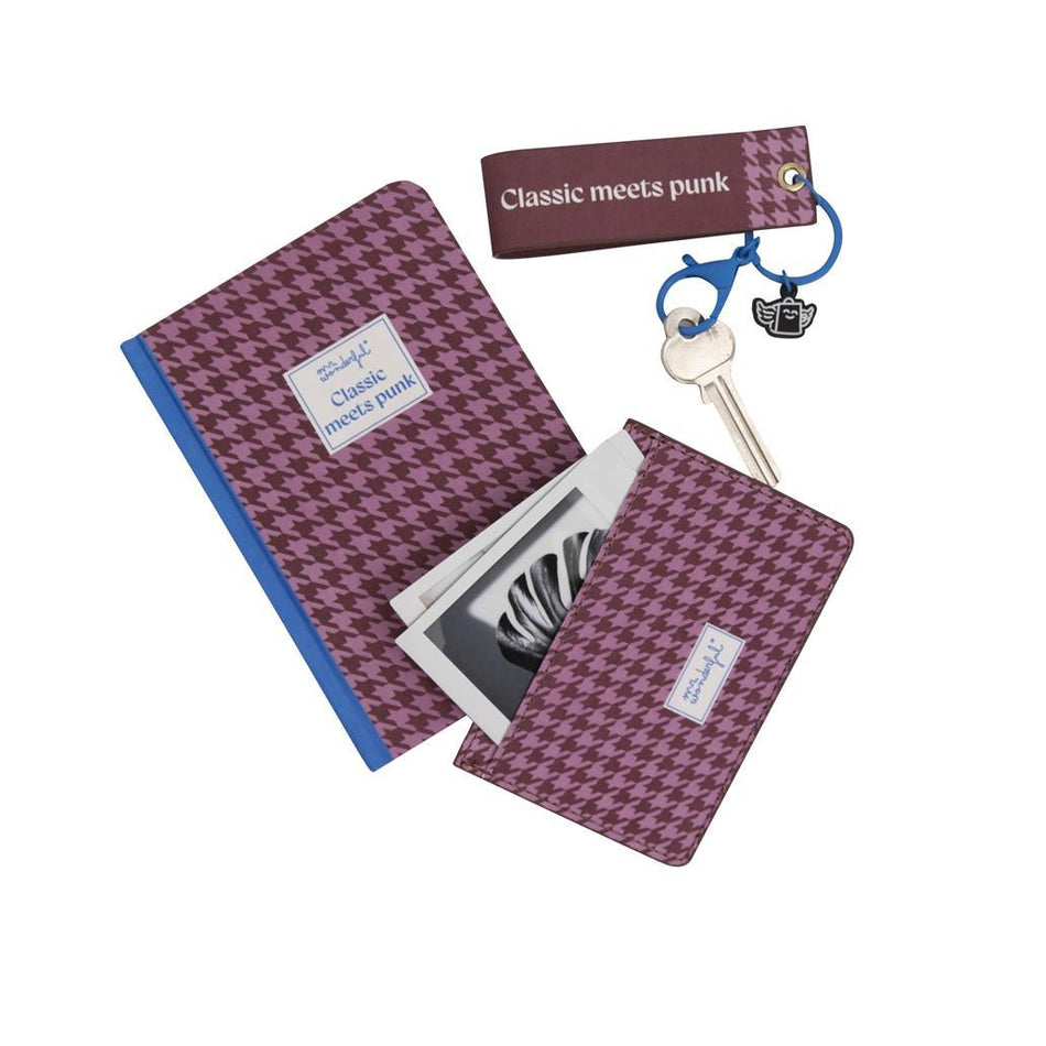 Conjunto de caderno A6 + porta - moedas + porta - chaves - Pied de poule Mr.Wonderful - Papelaria Encantada