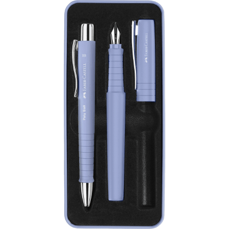 Conjunto de Escrita Faber - Castell com Esferográfica Poly Ball e Caneta de Tinta Permanente - Azul - Papelaria Encantada