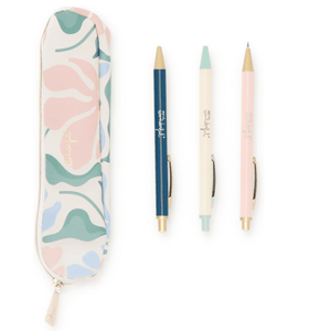 Conjunto de escrita Flower print - estojo, 2 canetas, 1 lapiseira Mr. Wonderful - Papelaria Encantada