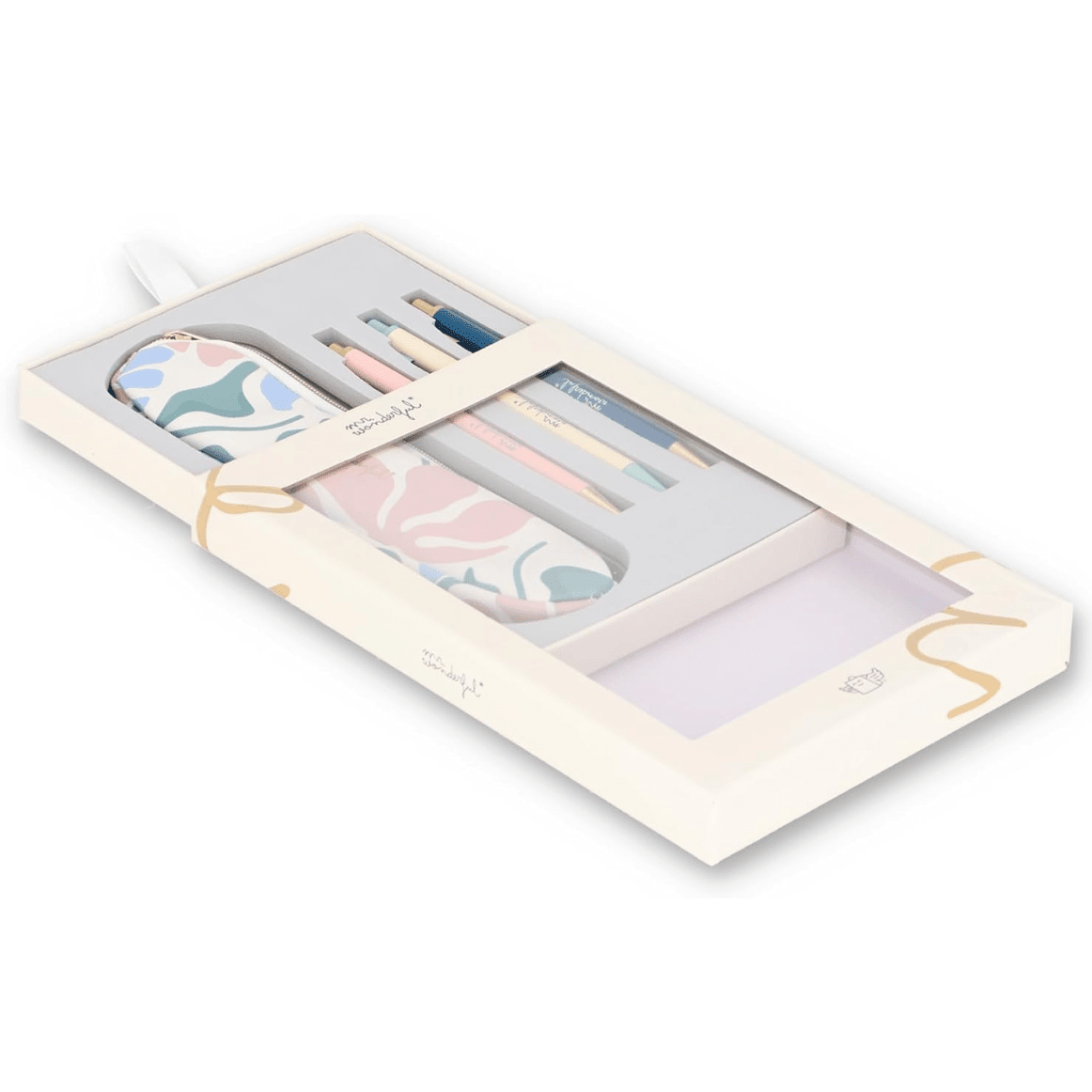 Conjunto de escrita Flower print - estojo, 2 canetas, 1 lapiseira Mr. Wonderful - Papelaria Encantada