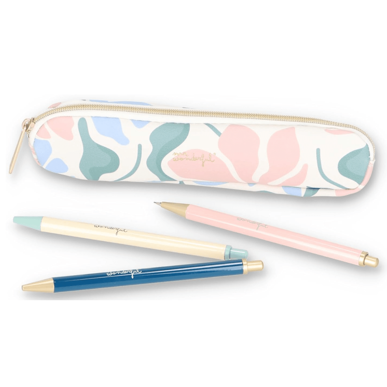 Conjunto de escrita Flower print - estojo, 2 canetas, 1 lapiseira Mr. Wonderful - Papelaria Encantada
