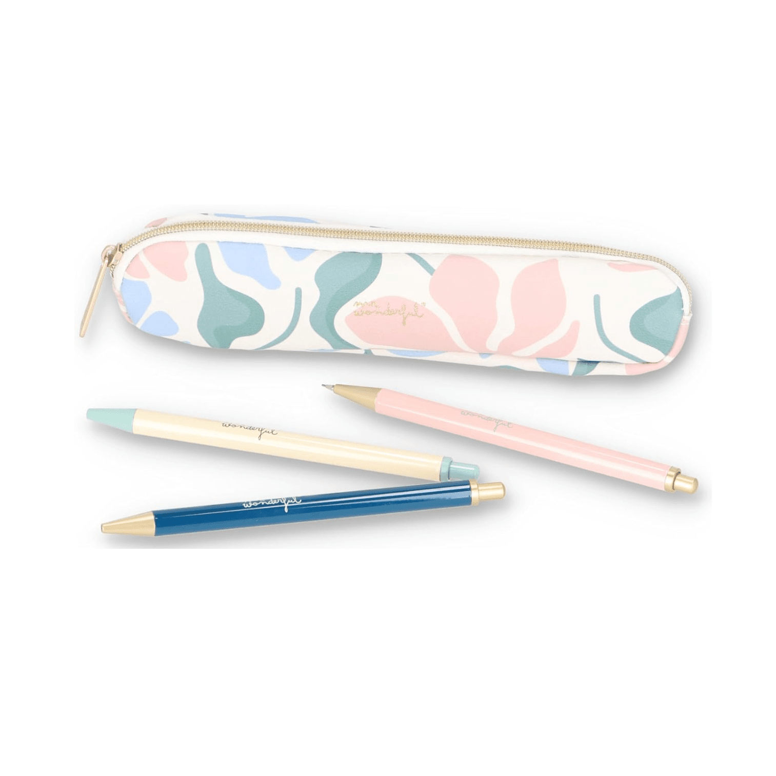 Conjunto de escrita Flower print - estojo, 2 canetas, 1 lapiseira Mr. Wonderful - Papelaria Encantada