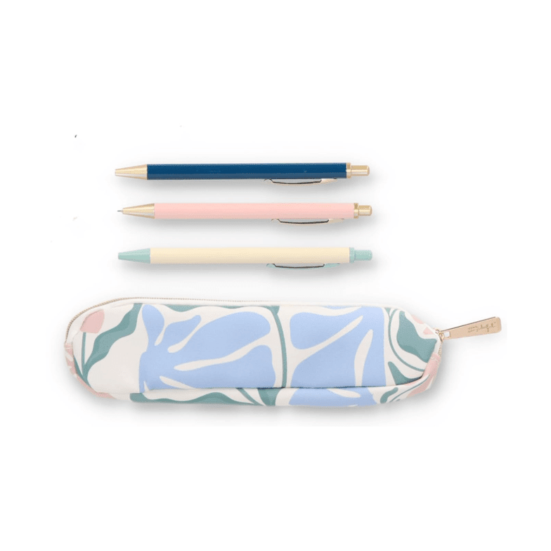 Conjunto de escrita Flower print - estojo, 2 canetas, 1 lapiseira Mr. Wonderful - Papelaria Encantada