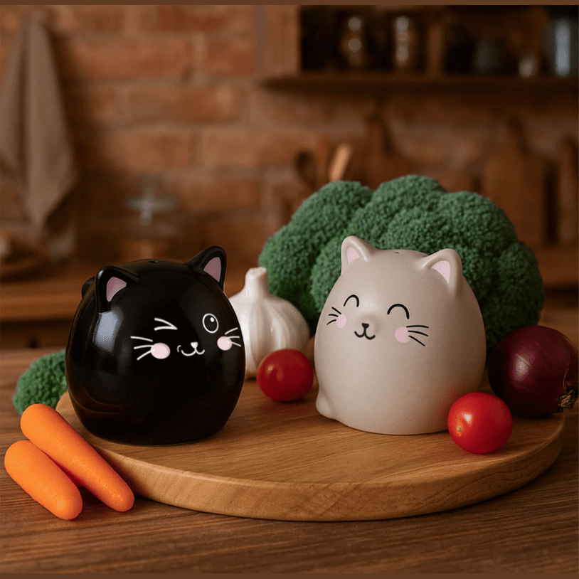 Conjunto de Saleiro e Pimenteiro de Cerâmica Gatos Legami - Papelaria Encantada