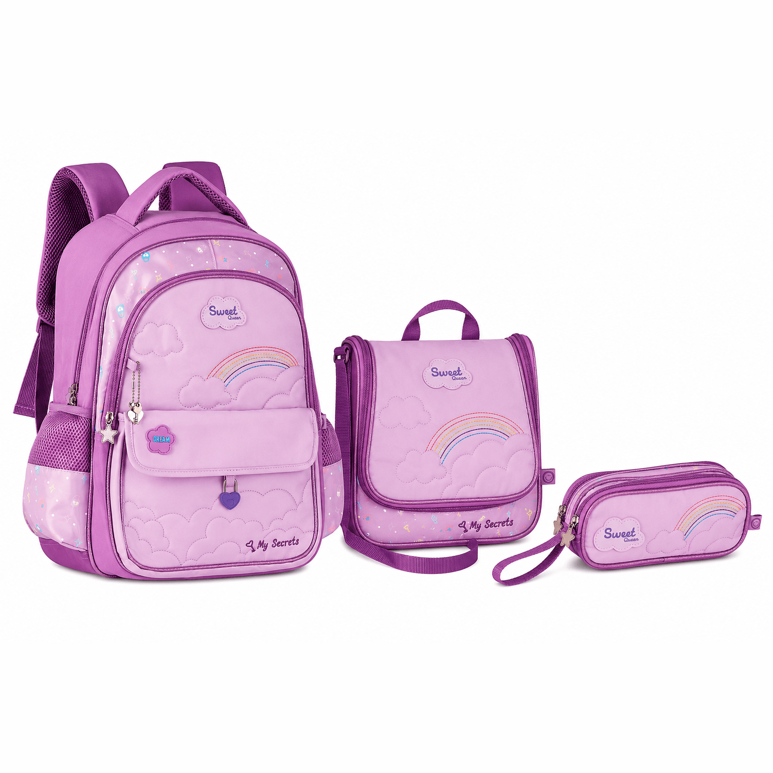 Conjunto Escolar Sweet Queen Roxo Mochila+Lancheira+Estojo - Papelaria Encantada