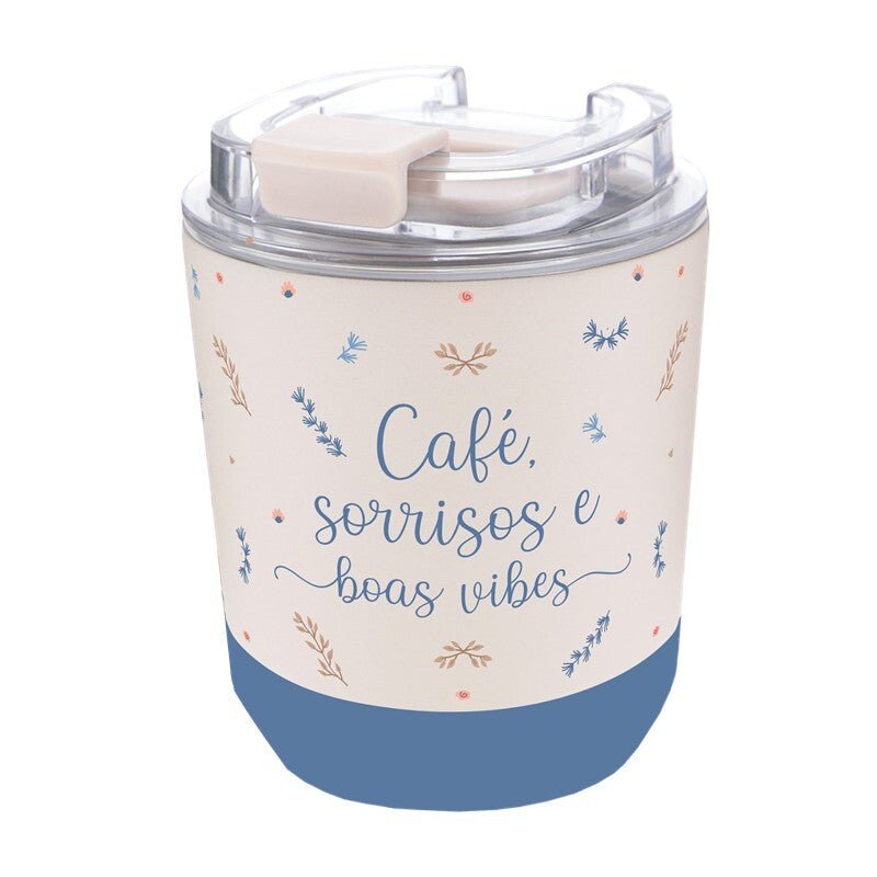 Copo térmico 280ml - Café sorrisos e boas vibes - Papelaria Encantada