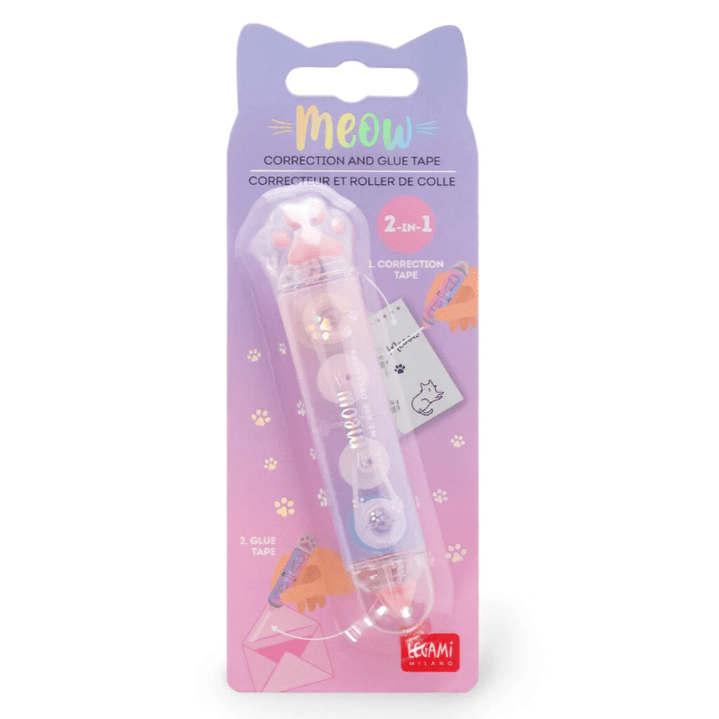 Corretor de fita e cola 2 em 1 Gato meow Legami - Papelaria Encantada