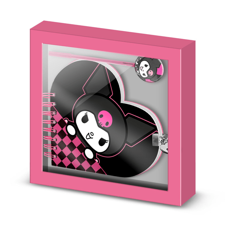Diário coração + caneta Kuromi (hello kitty and Friends) - Papelaria Encantada