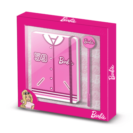 Diário Rosa da Barbie + Caneta da Moda Barbie Varsity - Papelaria Encantada