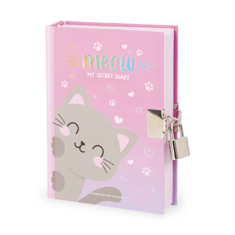 Diário Secreto com Cadeado - Meu Diário Secreto Gato Legami - Papelaria Encantada