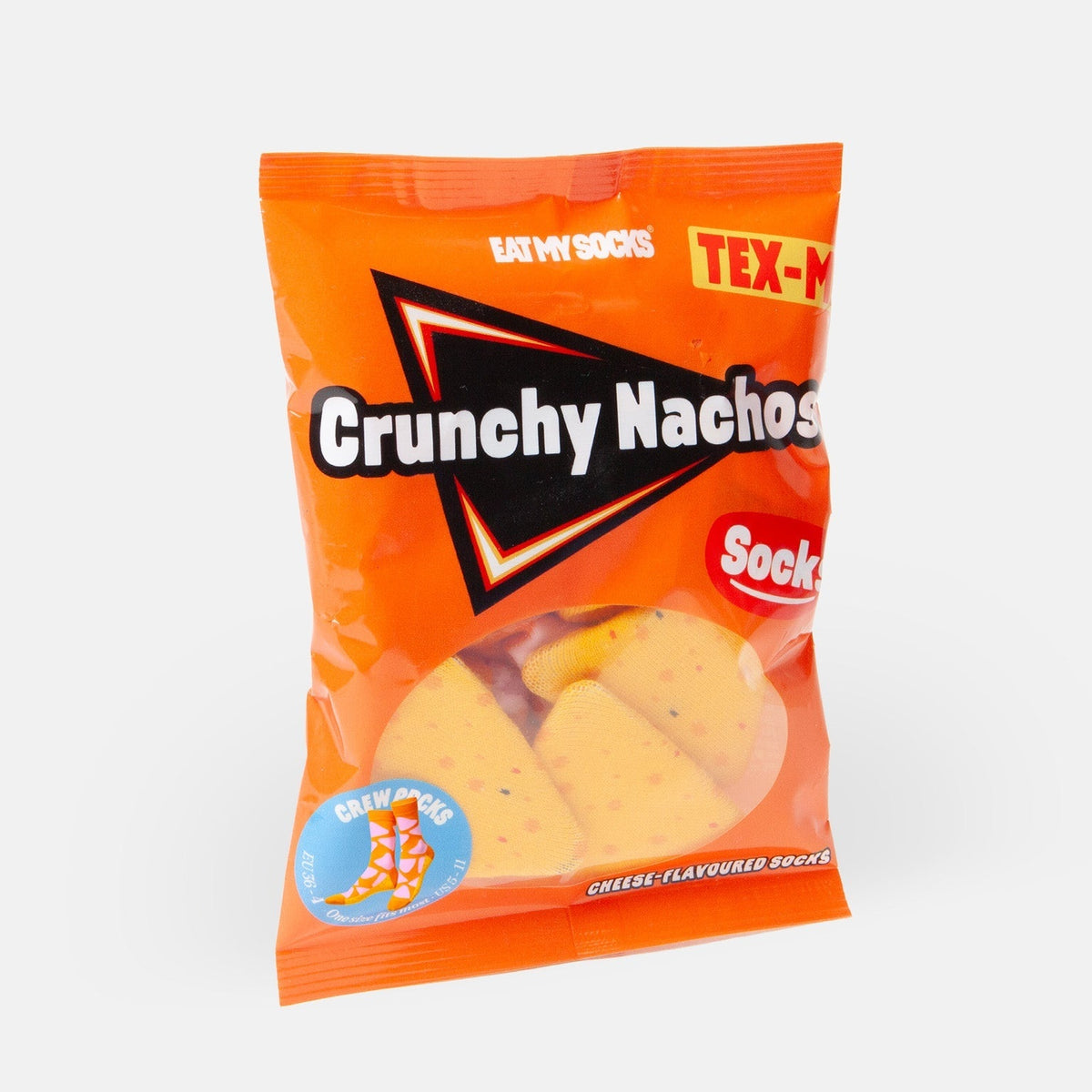 Meias Eat My Socks Crunchy Nachos Tex-Mex - embalagem Pacote de nachos Tex-Mex