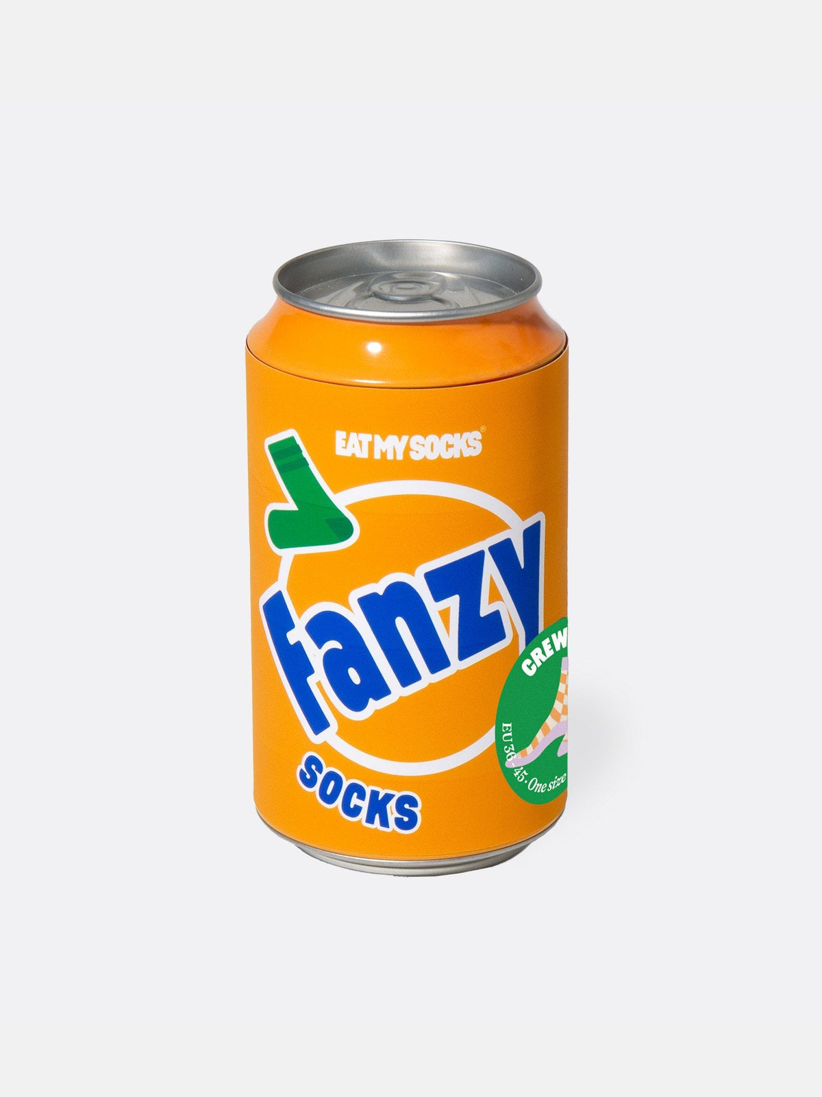 Meias Eat My Socks Fanzy - embalagem Lata de refrigerante de laranja