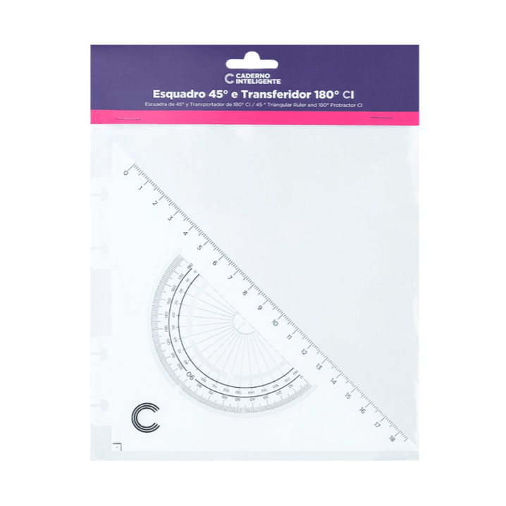 Esquadro e transferidor para caderno inteligente - Papelaria Encantada