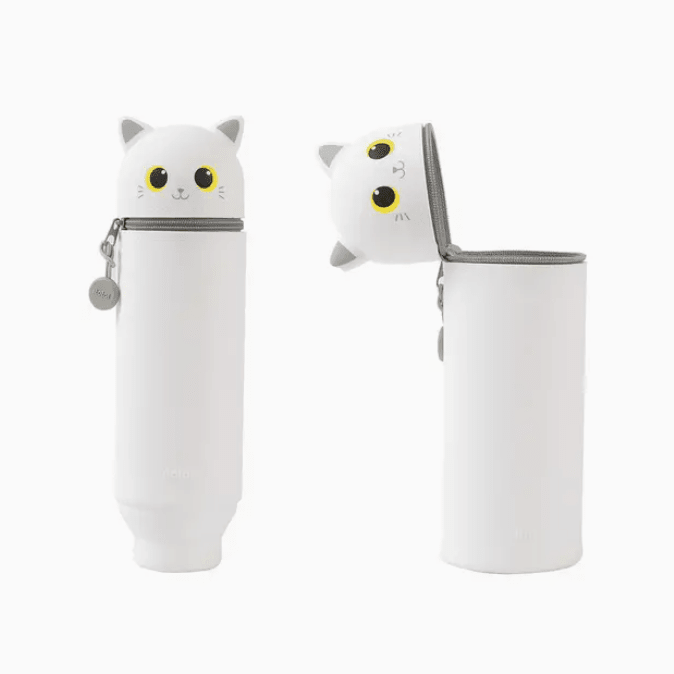 Estojo silicone itotal Gato Branco / Cinza - Papelaria Encantada
