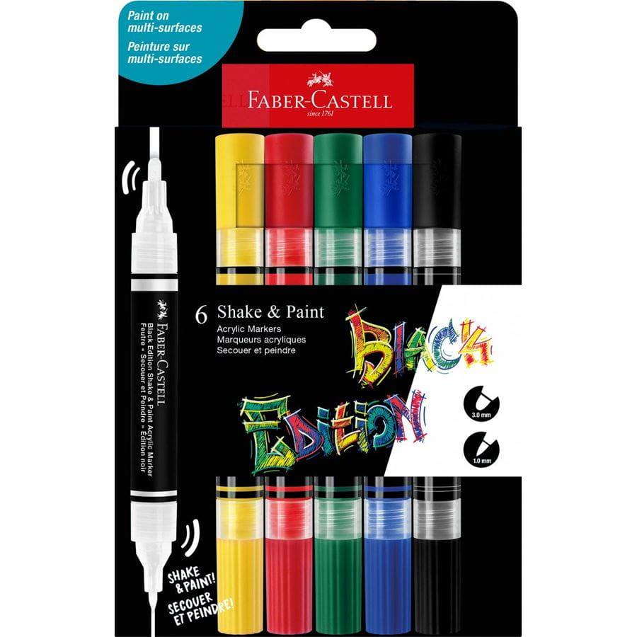 Marcadores acrílicos Faber-Castell Black Edition Shake & Paint 6 cores clássicas
