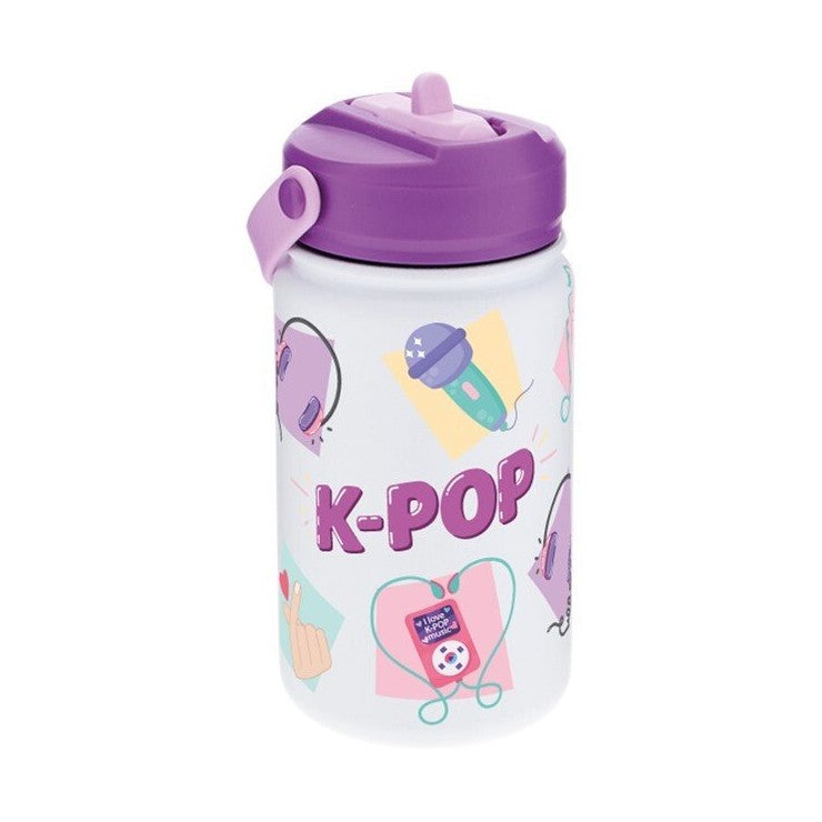 Garrafa Térmica 330ML com Adaptador Infantil K - Pop - Branca - Papelaria Encantada