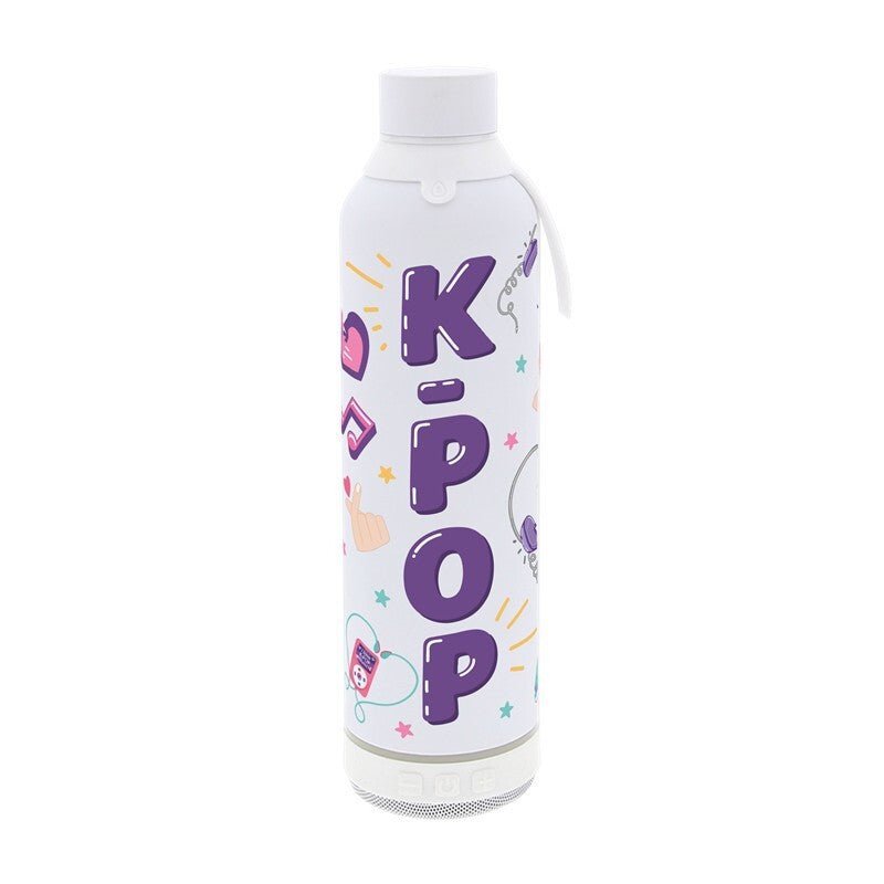 Garrafa térmica 600ML com coluna bluetooth - K - pop Branca - Papelaria Encantada