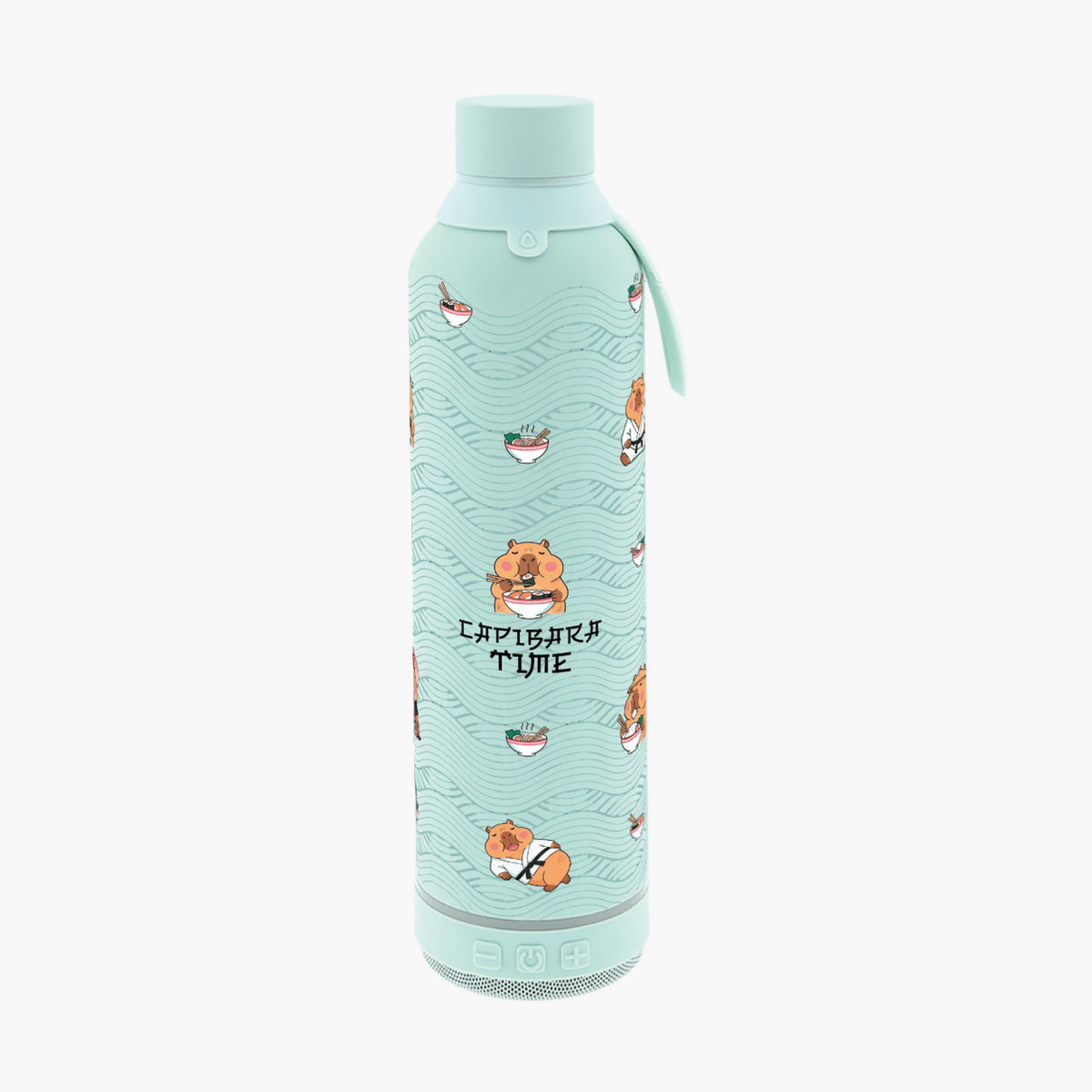 Garrafa térmica 600ML com coluna bluetooth - Mint Capivara time - Papelaria Encantada