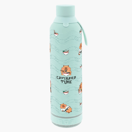 Garrafa térmica 600ML com coluna bluetooth - Mint Capivara time - Papelaria Encantada