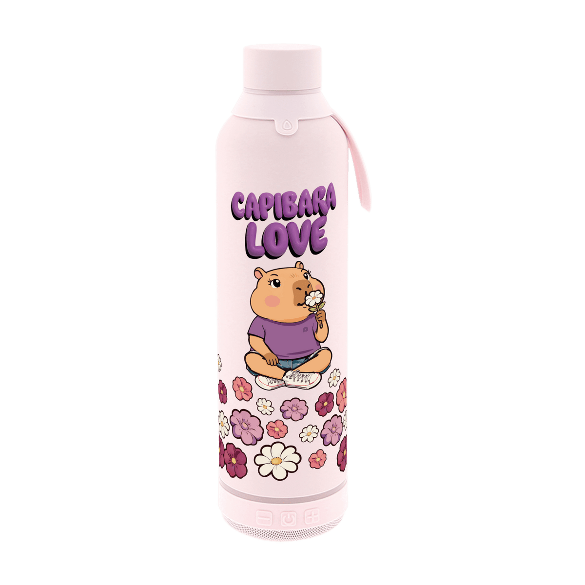 Garrafa térmica 600ML com coluna bluetooth - Rosa - Capivara Love - Papelaria Encantada