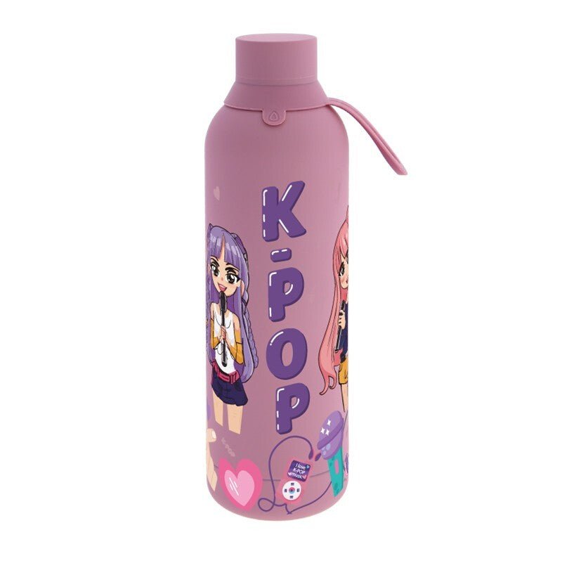 Garrafa térmica 750ML - K - pop Rosa - Papelaria Encantada