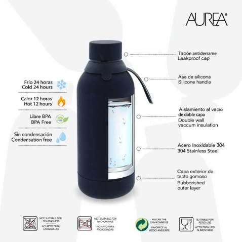 Garrafa térmica aço inoxidável Preto 710ml - Papelaria Encantada