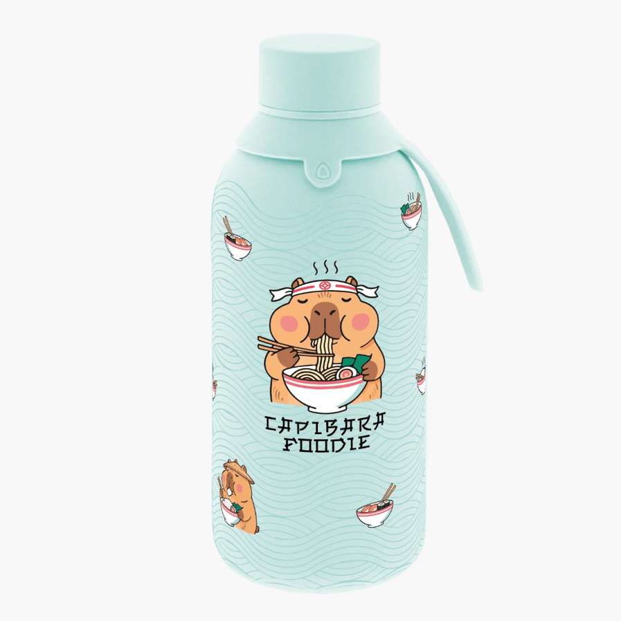 Garrafa térmica com interior em cerâmica e 2 tampas 500ML Capivara mint - Papelaria Encantada