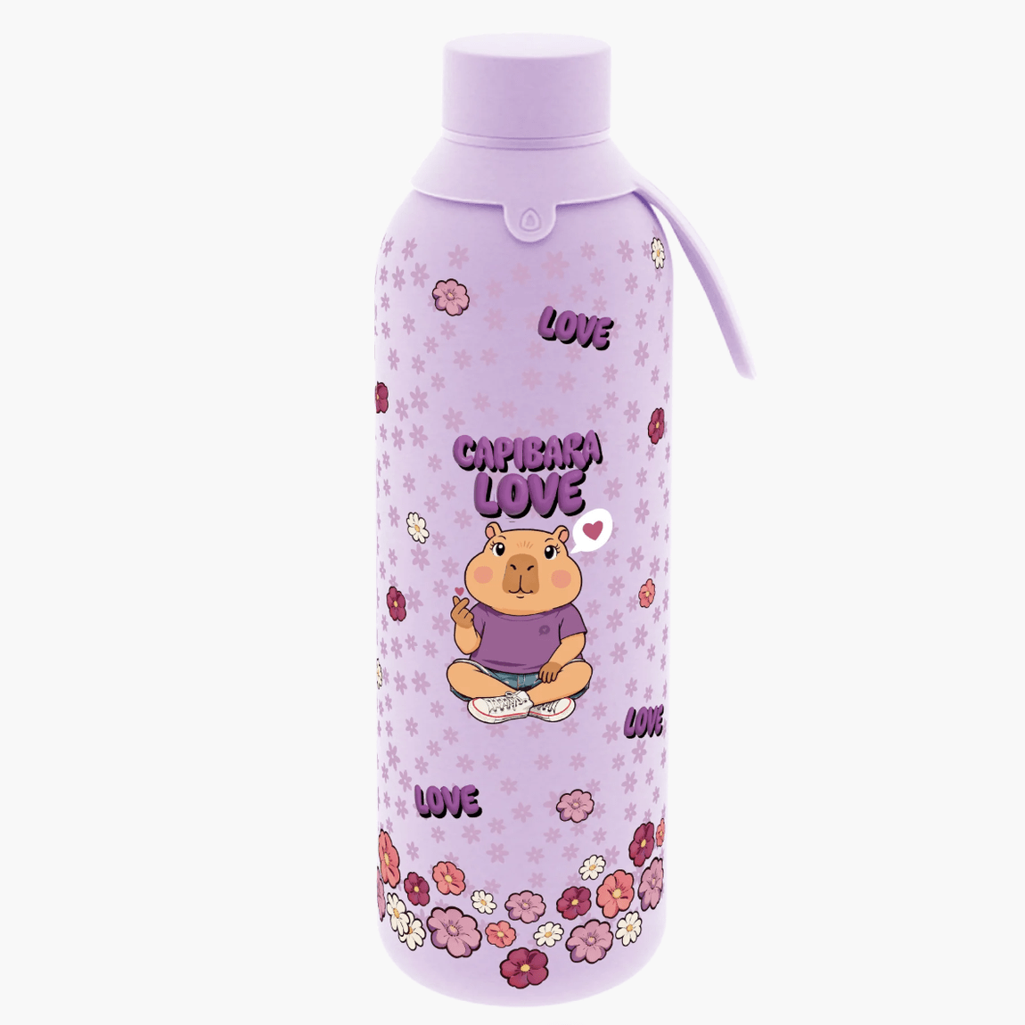 Garrafa térmica interior cerâmica 750ML com 2 tampas Capivara Love Lilac - Papelaria Encantada