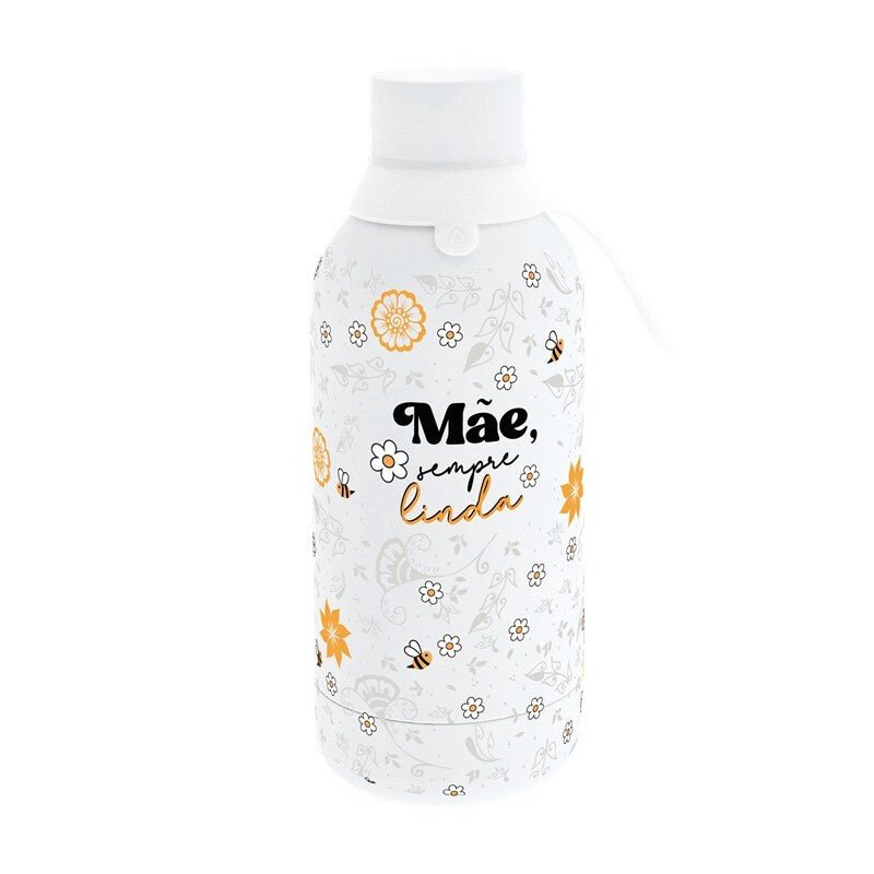 Garrafa térmica interior cerâmica com 2 tampas 500ML - Mãe, Sempre Linda - Papelaria Encantada