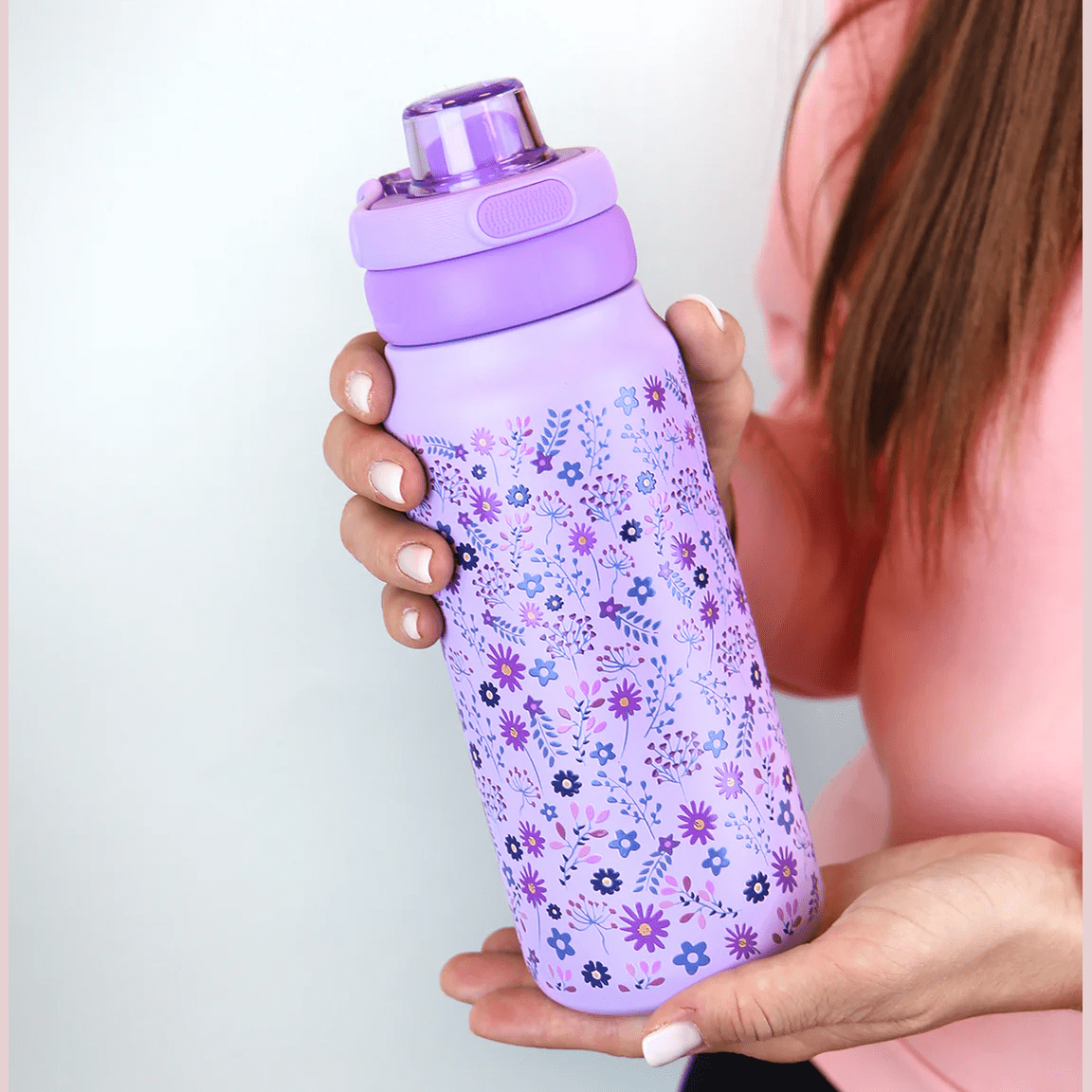 Garrafa térmica Sport - Lilac - Floral Vibes 750ML - Papelaria Encantada