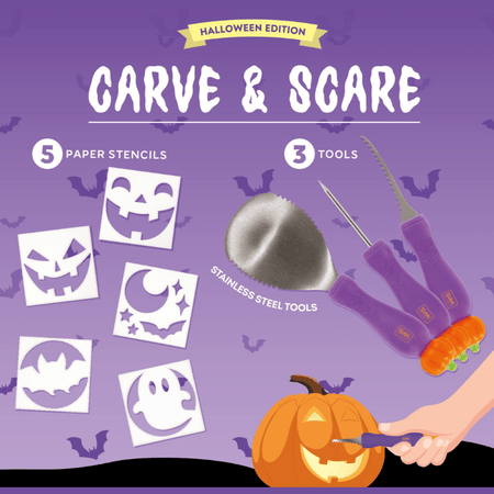 Kit de Escultura de Abóbora para Halloween - Esculpir e Assustar - Papelaria Encantada