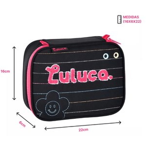 Kit Mochila + Estojo + Lancheira Luluca Preto - Papelaria Encantada