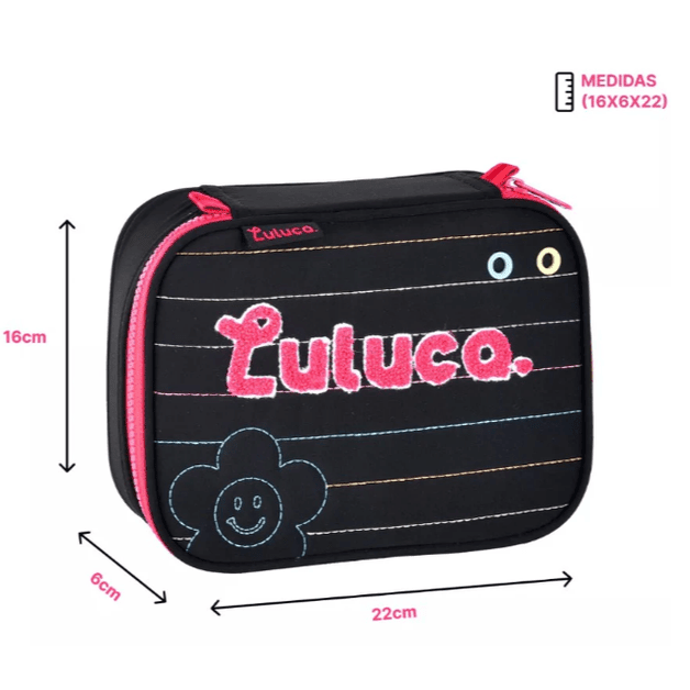 Kit Mochila + Estojo + Lancheira Luluca Preto - Papelaria Encantada
