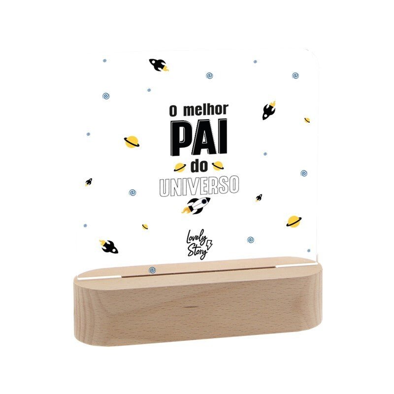 Lâmpada de madeira com marcador - O Melhor Pai do Universo - Papelaria Encantada