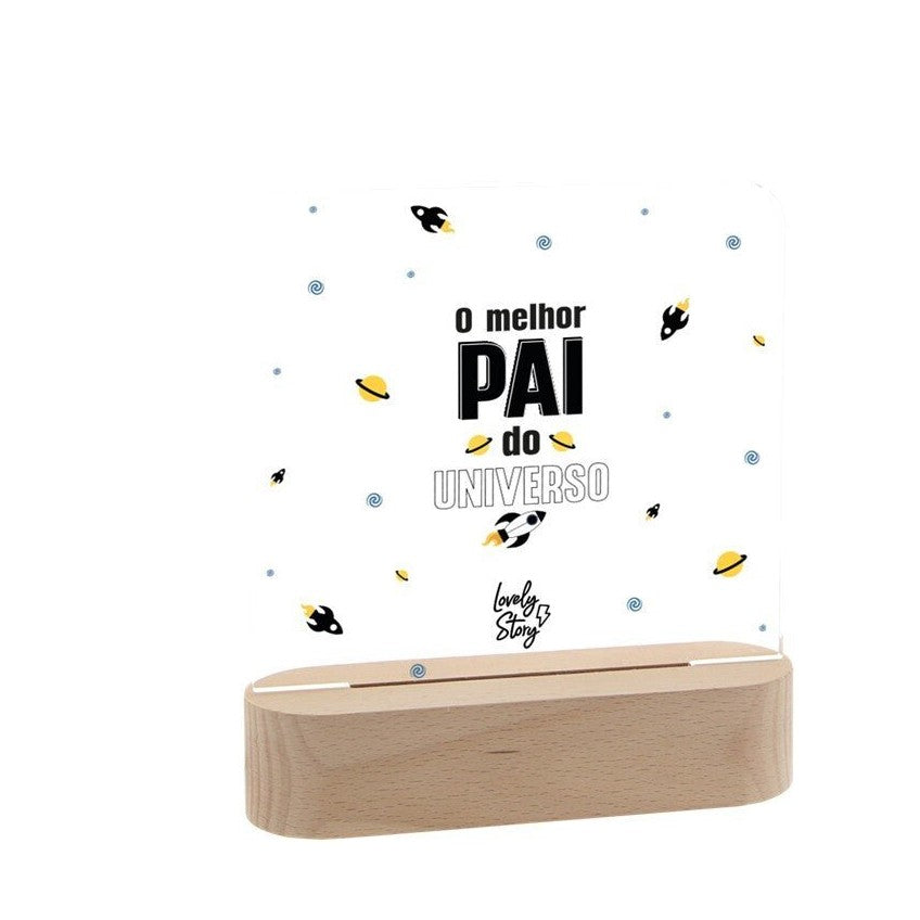 Lâmpada de madeira com marcador - O Melhor Pai do Universo - Papelaria Encantada