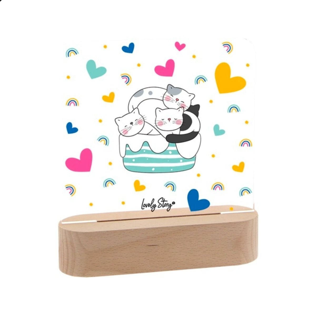 Lâmpada de madeira personalizável Gatos - Papelaria Encantada