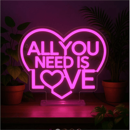 Lâmpada LED com efeito neon - Tudo que você precisa é amor - É um sinal - Papelaria Encantada