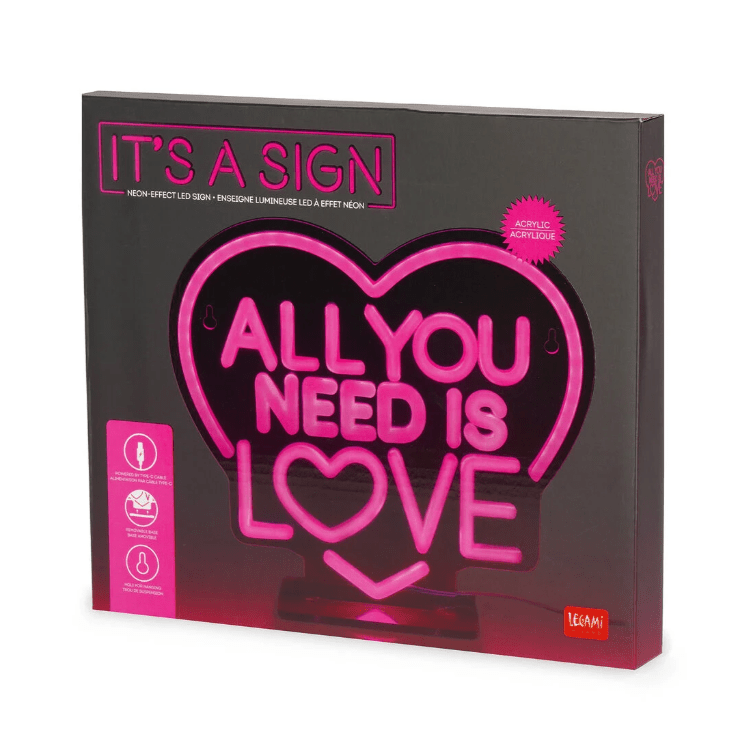 Lâmpada LED com efeito neon - Tudo que você precisa é amor - É um sinal - Papelaria Encantada