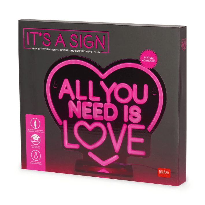 Lâmpada LED com efeito neon - Tudo que você precisa é amor - É um sinal - Papelaria Encantada
