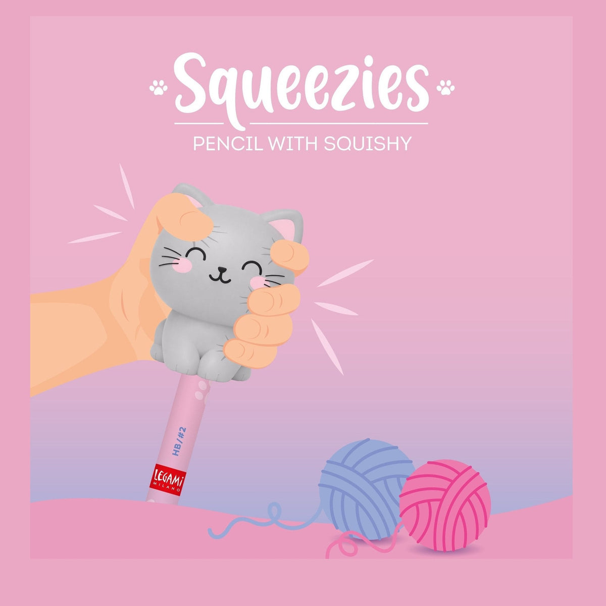 Lápis com boneco squishy Gato - Legami - Papelaria Encantada