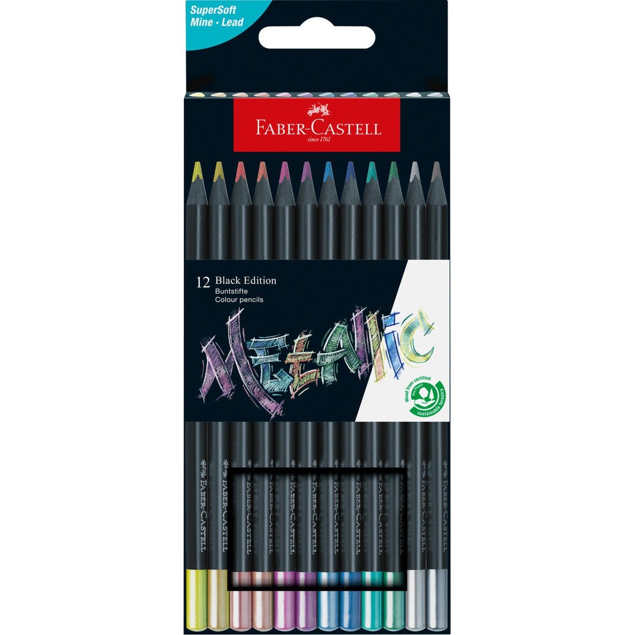 Lápis Cor Faber-Castell Black Edition Super Soft C/12 Cores Metálicas - Papelaria Encantada