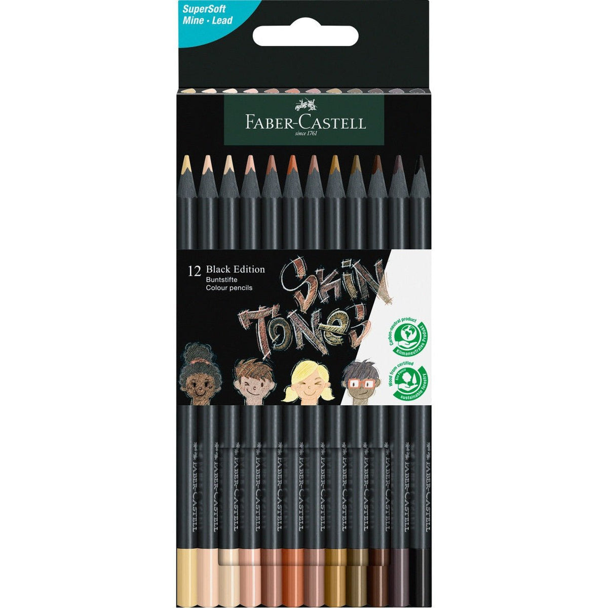 Lápis Cor Faber - Castell Black Edition Super Soft C/12 Tons de Pele - Papelaria Encantada