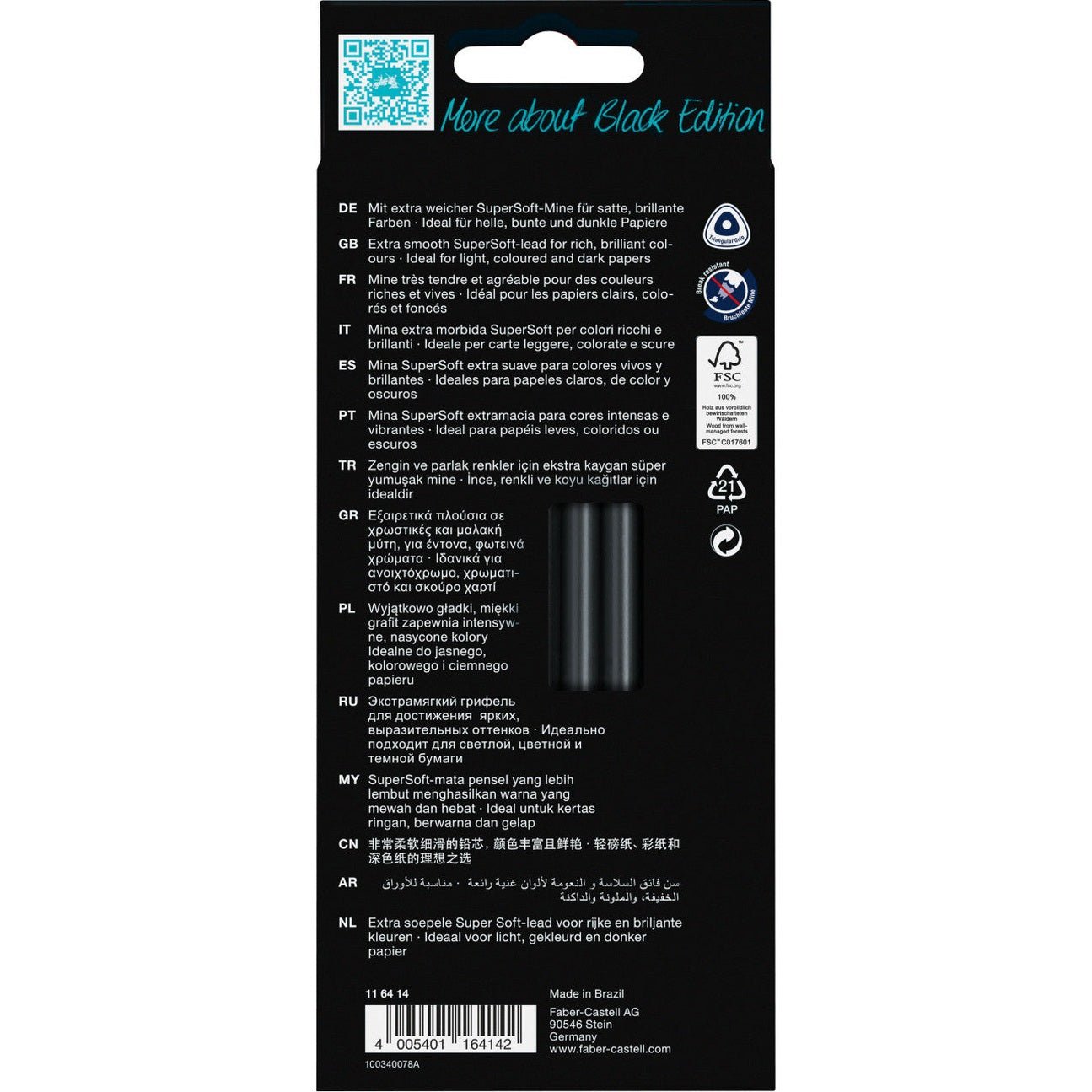 Lápis Cor Faber - Castell Black Edition Super Soft C/12 Tons de Pele - Papelaria Encantada