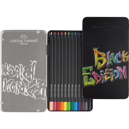 Lápis de cor Black-edition Faber-Castell caixa metálica 12 - Papelaria Encantada