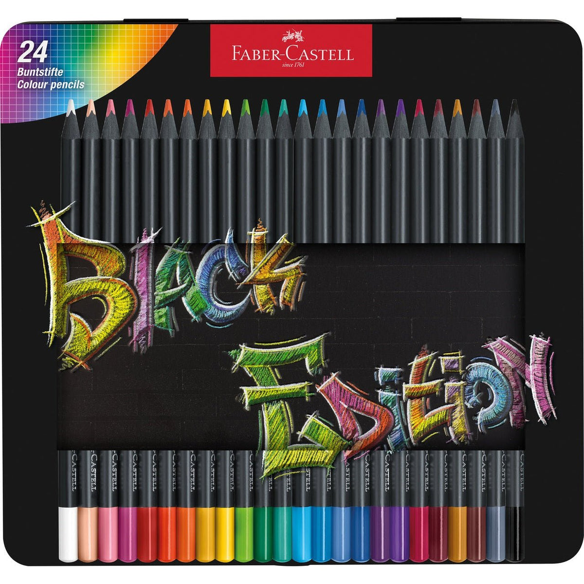 Lápis de cor Black-edition Faber-Castell caixa metálica 24 - Papelaria Encantada