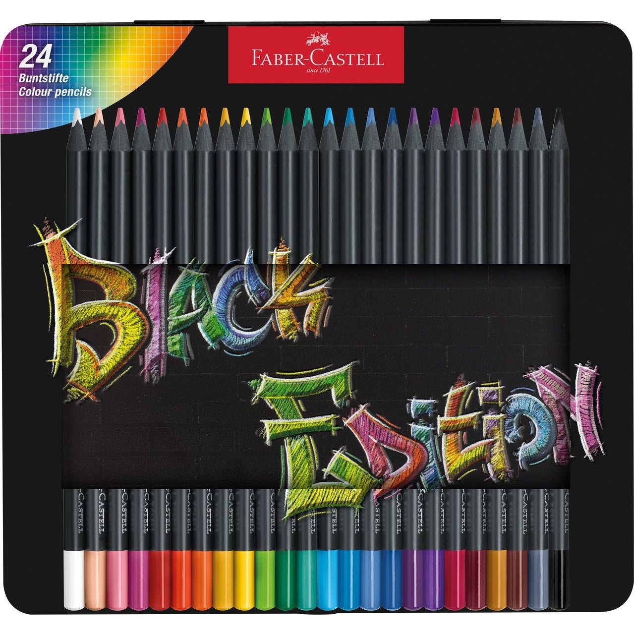 Lápis de cor Black-edition Faber-Castell caixa metálica 24 - Papelaria Encantada
