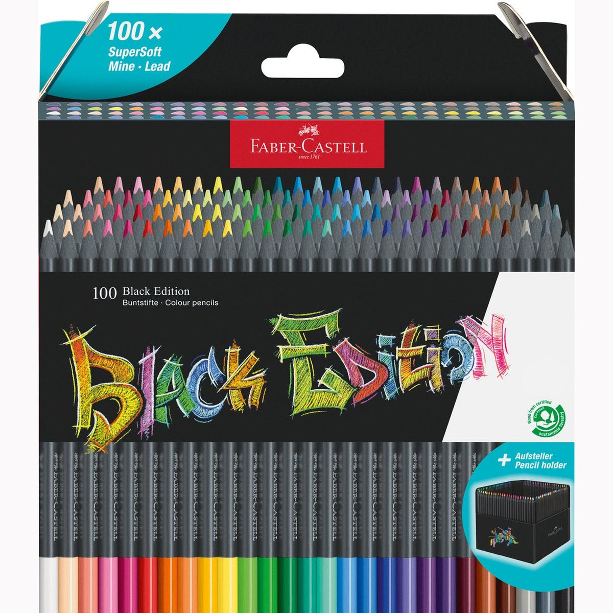 Lapis de cor Faber - Castell caixa de 100 Black edition - Papelaria Encantada