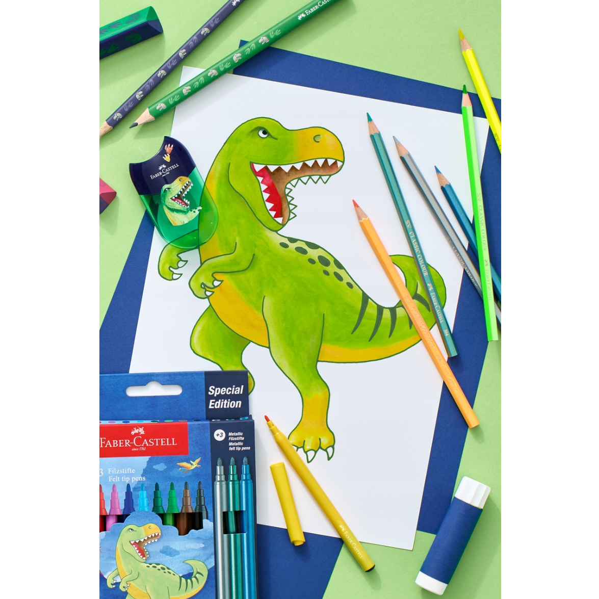 Lápis de cor Faber - Castell Dinossauro 10+3 - Papelaria Encantada