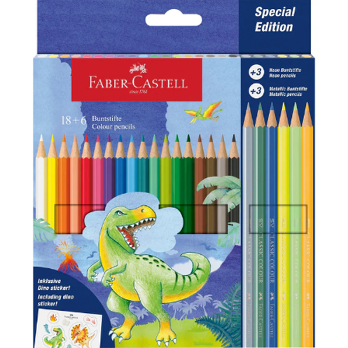 Lápis de cor faber - castell Dinossauro 18+6 - Papelaria Encantada