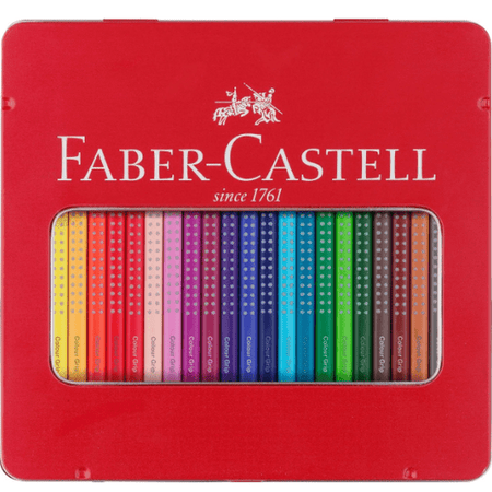 Lápis de Cor Faber - Castell Grip Caixa Metálica 24 Cores - Papelaria Encantada